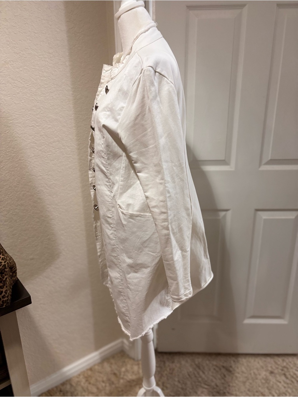 White Military-Style Utility Jacket with Double Row Buttons - Picture 3 of 9